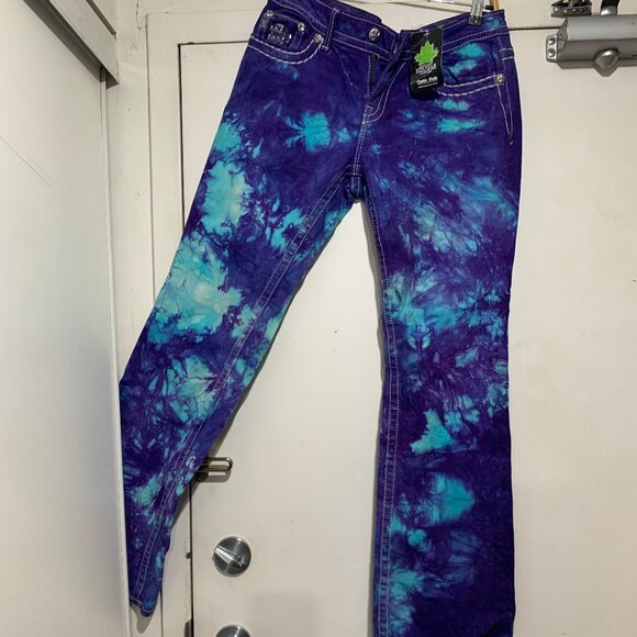 NEW COSTA NADA UPCYCLE MISS ME LOW RISE BOOT STRETCH TIE-DYE JEANS SIZE 28 - Picture 3 of 13